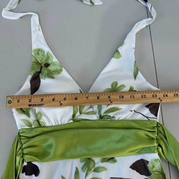 Vintage Y2K Halter Dress Juniors Small White Green Floral Fairy Babydoll Party - Picture 4 of 10